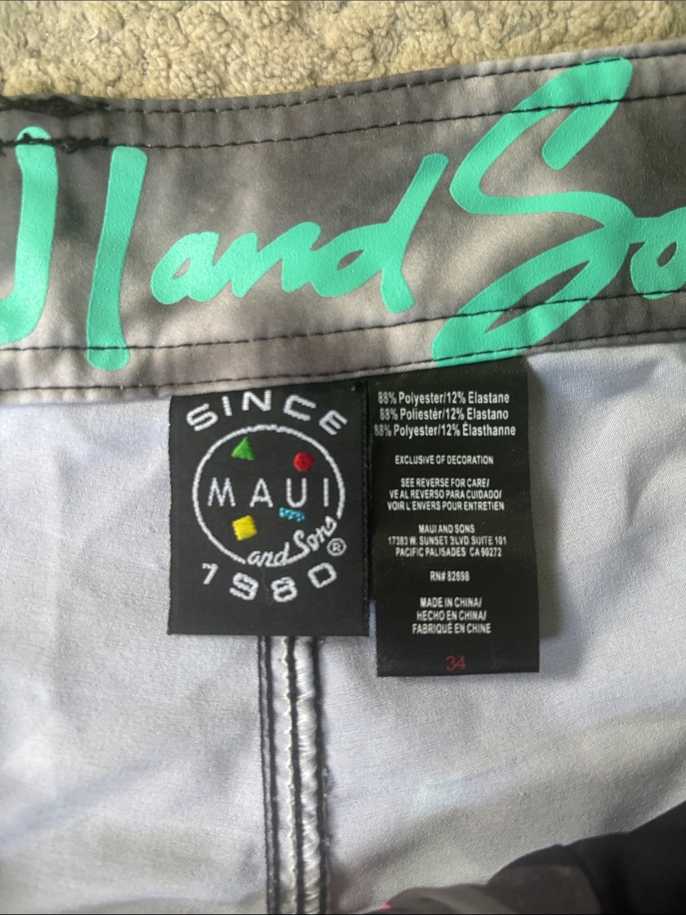 Maui and Sons Black Swim Shorts with Pink, Green & Aqua Graphic - Picture 5 of 5